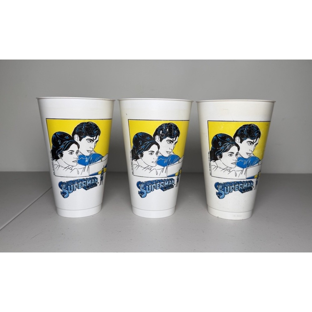 1978 Superman The Movie Plastic Pepsi 3 pc Cup Set Vintage - Picture 1 of 3